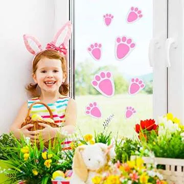 TUPARKA 12 Sheet 72 Pcs Easter Bunny Feet Bunny Clings Decals Stickers for Home Floor,Easter Party Decorations