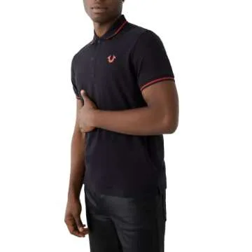 True Religion Men's Crafted With Pride Polo Shirt - Black with Red Piping, Small US