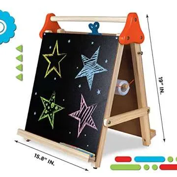 Discovery Kids 3-in-1 Tabletop Dry Erase Chalkboard Painting Art Easel, Includes Paper Roll and Oversized Clip, 17 x 15 Inch Wood Frame, Perfect for Children 3+ | Foldable/Portable for Countertop Play
