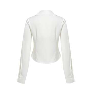 Women's Long Sleeve V Neck Shirt Button Front Pleated Slim Fit Business Blouse Top