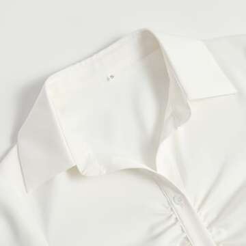 Women's Long Sleeve V Neck Shirt Button Front Pleated Slim Fit Business Blouse Top