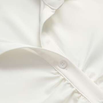 Women's Long Sleeve V Neck Shirt Button Front Pleated Slim Fit Business Blouse Top