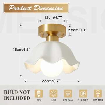 Magiroz Semi Flush Mount Ceiling Light Industrial Modern Close to Ceiling Light Fixture Glass Gold C...