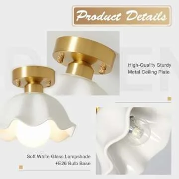 Magiroz Semi Flush Mount Ceiling Light Industrial Modern Close to Ceiling Light Fixture Glass Gold Ceiling Lamps Brushed Brass Hallway Light Fixture for Hallways Dining Room Foyer 3 Pack MCL10B-3