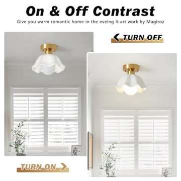 Magiroz Semi Flush Mount Ceiling Light Industrial Modern Close to Ceiling Light Fixture Glass Gold Ceiling Lamps Brushed Brass Hallway Light Fixture for Hallways Dining Room Foyer 3 Pack MCL10B-3