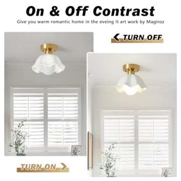 Magiroz Semi Flush Mount Ceiling Light Industrial Modern Close to Ceiling Light Fixture Glass Gold Ceiling Lamps Brushed Brass Hallway Light Fixture for Hallways Dining Room Foyer 3 Pack MCL10B-3