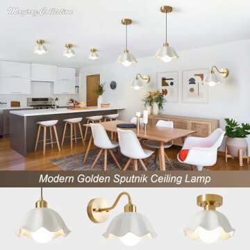 Magiroz Semi Flush Mount Ceiling Light Industrial Modern Close to Ceiling Light Fixture Glass Gold Ceiling Lamps Brushed Brass Hallway Light Fixture for Hallways Dining Room Foyer 3 Pack MCL10B-3