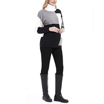 SWEETBUMP Maternity Turtleneck Sweater Long Sleeve Color Block Patchwork Knit Maternity Pullover Sweaters Tops Black M