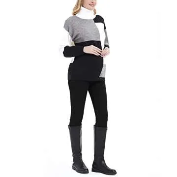 SWEETBUMP Maternity Turtleneck Sweater Long Sleeve Color Block Patchwork Knit Maternity Pullover Sweaters Tops Black M
