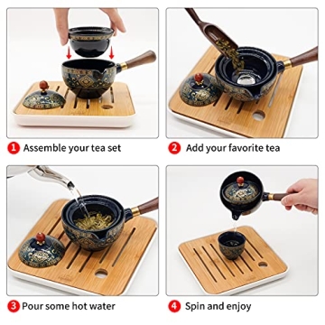 LURRIER Portable Chinese Gongfu Tea Set Rotatable Teapot
