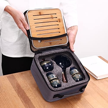 LURRIER Portable Chinese Gongfu Tea Set Rotatable Teapot