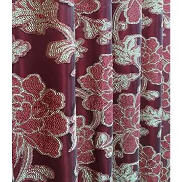 GOHD - Royal ROSARIUM. Clipped Voile. Farmhouse Jacquard Window Curtain with Attached Fancy Valance and Taffeta Backing. 2pcs Set.Each pc 58 inch Wide x 84 inch Drop + 18 inch Valance. (Wine)