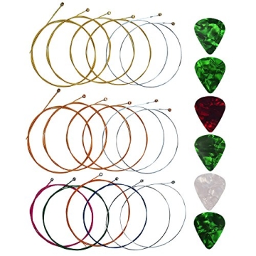 Yookat Acoustic Guitar Strings with 6 Picks - 3 Sets of High Quality Steel Strings for Beginners and...