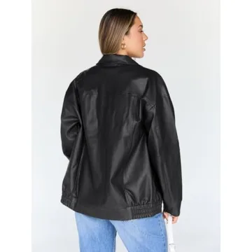 Trendy Queen Plus Size Faux Leather Moto Biker Jacket