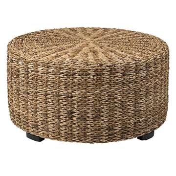 EAST at MAIN Langdon Brown Round Abaca Coffee Table, (35.5x35.5x18.5)
