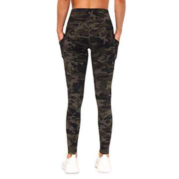 THE GYM PEOPLE Thick High Waist Yoga Pants with Pockets, Tummy Control Workout Running Yoga Leggings for Women (Small, Army Green Camo)