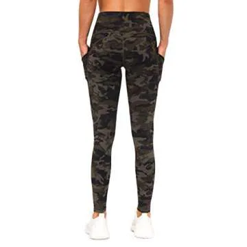THE GYM PEOPLE Thick High Waist Yoga Pants with Pockets, Tummy Control Workout Running Yoga Leggings for Women (Small, Army Green Camo)