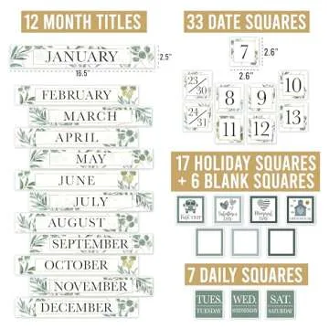 Classroom Calendar Set Bulletin Board Decor – School Calendar For Classroom Elementary & Preschool, Bulletin Board Decorations With Weather Chart & Seasons, Greenery Teacher Must Haves