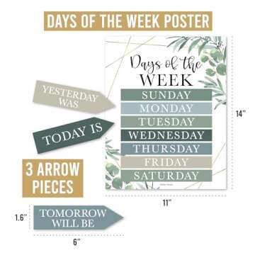 Classroom Calendar Set Bulletin Board Decor – School Calendar For Classroom Elementary & Preschool, Bulletin Board Decorations With Weather Chart & Seasons, Greenery Teacher Must Haves