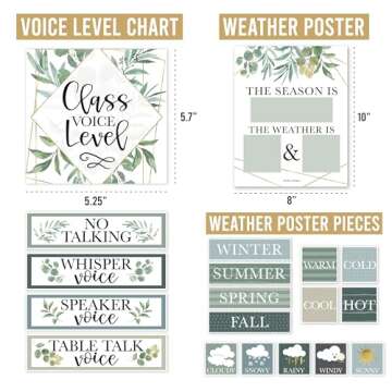 Classroom Calendar Set Bulletin Board Decor – School Calendar For Classroom Elementary & Preschool, Bulletin Board Decorations With Weather Chart & Seasons, Greenery Teacher Must Haves