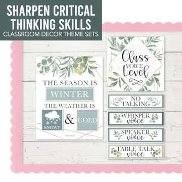 Classroom Calendar Set Bulletin Board Decor – School Calendar For Classroom Elementary & Preschool, Bulletin Board Decorations With Weather Chart & Seasons, Greenery Teacher Must Haves