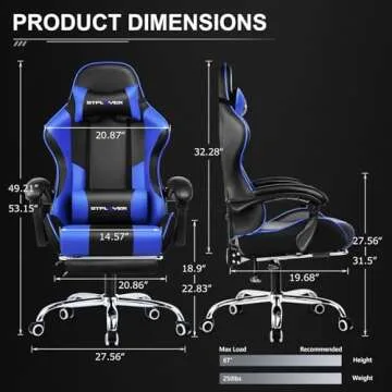 GTPLAYER Gaming Chair, Computer Chair with Footrest and Lumbar Support, Height Adjustable Game Chair with 360°-Swivel Seat and Headrest and for Office or Gaming ((Blue)
