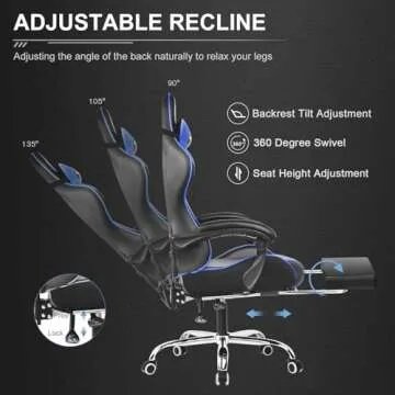 GTPLAYER Gaming Chair, Computer Chair with Footrest and Lumbar Support, Height Adjustable Game Chair with 360°-Swivel Seat and Headrest and for Office or Gaming ((Blue)