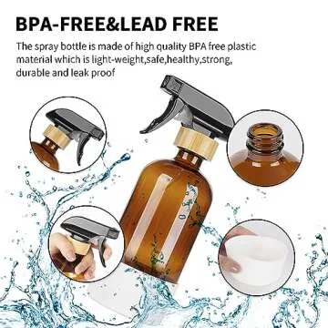 HOMBYS Empty Bamboo Glass Spray Bottles with Silicone Sleeve Protection - Refillable 17 oz Amber Glass Containers for Cleaning Solutions, Essential Oils, Misting Plants - Quality Sprayer - 3 Pack