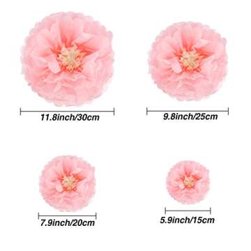 Gejoy 12 Pieces Pink Paper Flowers Tissue Pom Poms Giant Tissue Paper Chrysanth Fiesta Flowers DIY Crafting for Wedding Backdrop Bridal Baby Shower Birthday Nursery Outdoor Wall Decoration