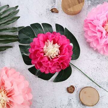 Gejoy 12 Pieces Pink Paper Flowers Tissue Pom Poms Giant Tissue Paper Chrysanth Fiesta Flowers DIY Crafting for Wedding Backdrop Bridal Baby Shower Birthday Nursery Outdoor Wall Decoration