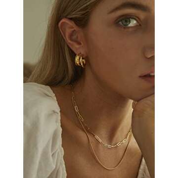 CHESKY 14K Gold/Silver Plated Snake Chain Necklace Herringbone Necklace Gold Choker Necklaces for Women Gifts Jewelry 1.5/3/5MM(W) 14"/16"(L) (3layered box/figro/snake)