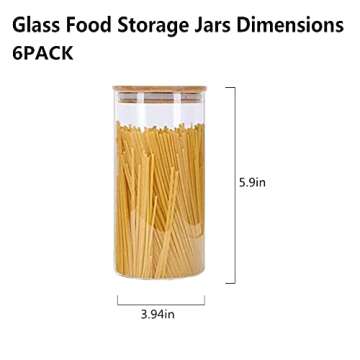 Dearwell Glass Food Storage Jars Containers, 32oz Glass Storage Jar with Airtight Bamboo Lids Set of...