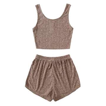 SOLY HUX Women's Button Front Ribbed Knit Tank Top and Shorts Pajama Set Sleepwear Lounge Sets Mocha Brown S