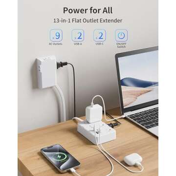 DEPOW Flat Extension Cord Power Strip - Space-Saving & Safe