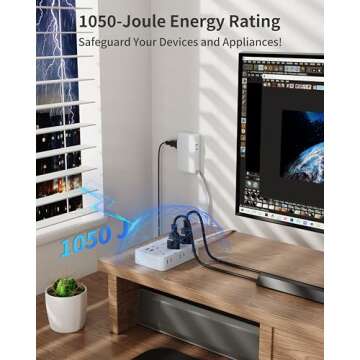 DEPOW Flat Extension Cord with Surge Protection for Home