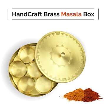 SEMPYIX HandCraft Brass Masala Box Set with Spoon Container 90 ML-Food Spice Storage Rack Indian Box...