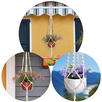MIPON 3 Pack Macrame Plant Hanger Indoor Hanging Planter for Plants Holder with 3 Hooks, Different Size for Boho Home Decor,Ivory(POTS NOT Included)