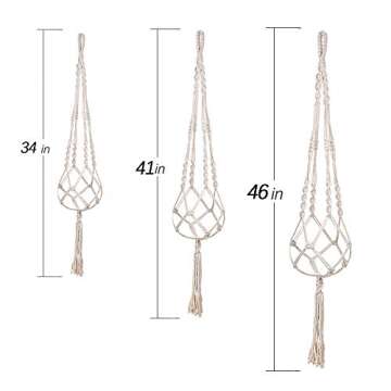 MIPON 3 Pack Macrame Plant Hanger Indoor Hanging Planter for Plants Holder with 3 Hooks, Different Size for Boho Home Decor,Ivory(POTS NOT Included)