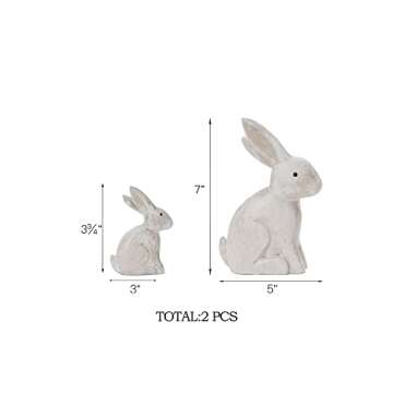 WONDROUS' DECO Wooden Vintage White Easter Bunny Figurines, Small Decorative Easter Bunny Statue Set of 2, Easter Rabbit Table Home Decoration, Gift
