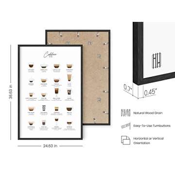RipGrip Coffee Art Print - Cafe Decor and Coffee Bar Decor College Dorm Poster, Dorm Wall Decor for Girls, Kitchen and Apartment Wall Art Coffee Decor (Beige Frame, 24x36)