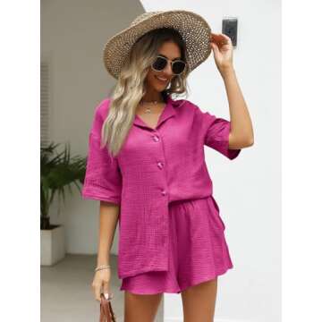 AUTOMET 2 Piece Sets For Women Lounge Wear Matching Two Piece Pajama Fashion Oversized Shirts And Sh...