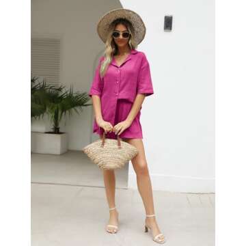 AUTOMET 2 Piece Sets For Women Lounge Wear Matching Two Piece Pajama Fashion Oversized Shirts And Shorts Spring Outfit 2025 HotPink02 S