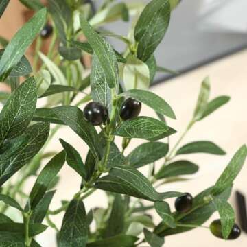 SOGUYI Artificial Olive Tree 7ft Tall Fake Plant, Faux Olive Tree Topiary Silk Trees with Handmade Woven Basket Planter, Artificial Floor Plants for Home Office Living Room Indoor Decor(Set of 1)