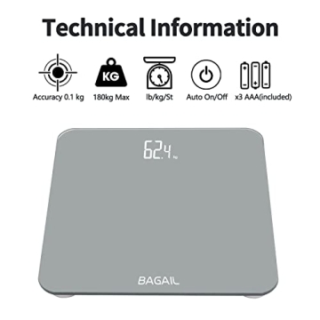 BAGAIL Bathroom Scale with LCD Display and 15-Year Guarantee
