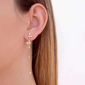 SELFROSE Butterfly Drop Earrings Women, 14K Gold Plated Butterfly Dangle Earrings for Women Trendy Cute Gold Earrings Dainty Gold Drop Earrings Hypoallergenic Butterfly Stud Earrings Jewelry for Women