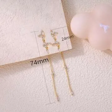 SELFROSE Butterfly Drop Earrings Women, 14K Gold Plated Butterfly Dangle Earrings for Women Trendy Cute Gold Earrings Dainty Gold Drop Earrings Hypoallergenic Butterfly Stud Earrings Jewelry for Women