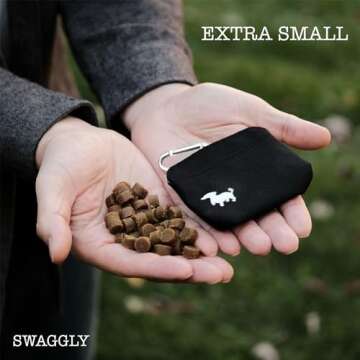 Swaggly Pocket Sized Dog Treat Pouch - Treat Pouches for Pet Training - Extra Small Dog Treat Pouch with Magnetic Closure - Dog Walking Treat Bag For Dog Training - Black with Gray Interior