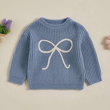 Aiwpstoin Baby Girl Knit Sweater Cute Bow Chunky Knitted Pullover Sweatshirt Toddler Girls Fall Wint...