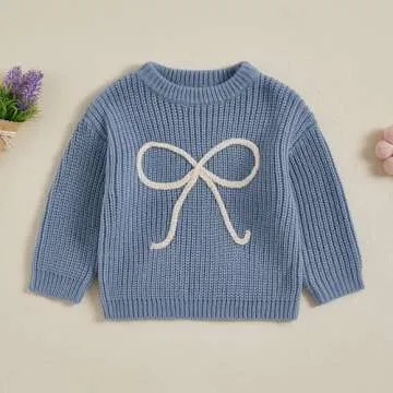 Aiwpstoin Baby Girl Knit Sweater Cute Bow Chunky Knitted Pullover Sweatshirt Toddler Girls Fall Wint...