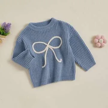 Aiwpstoin Baby Girl Knit Sweater Cute Bow Chunky Knitted Pullover Sweatshirt Toddler Girls Fall Winter Clothes (Blue, 2-3 Years)